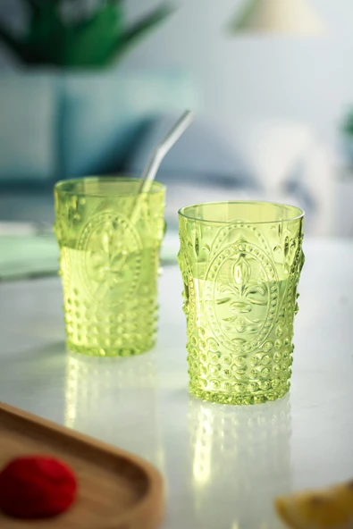 Akrilik Yeşil Sürahi 2,3 lt Ve 6lı & Su Meşrubat Kahve Yanı Bardağı 400 ml Seti ( Cam Değildir ) - 4