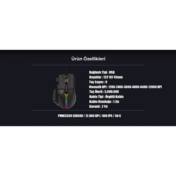 NORTH Ragnarok USB 12800dpi Gaming Siyah Mouse RGB - 5