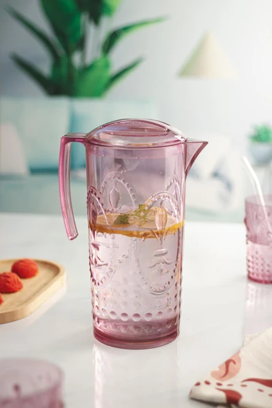 Akrilik Mürdüm Sürahi 2,3 lt Ve 6lı & Su Meşrubat Kahve Yanı Bardağı 400 ml Seti ( Cam Değildir ) - 4