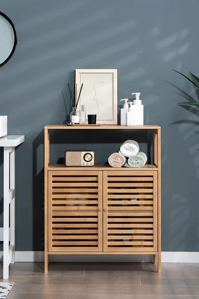 Digithome Bambu Çift Kapaklı 2 Raflı Çok Amaçlı Düzenleyici Organizer Dolap C1-1-100