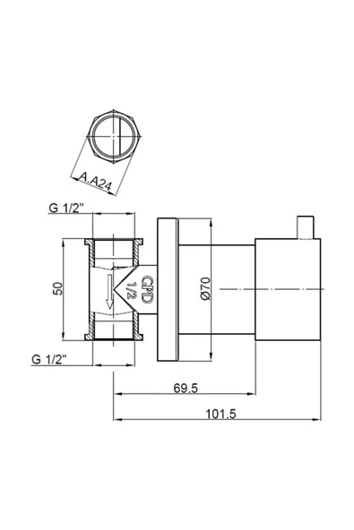Siyah Espina Ankastre Ara Kesme Vanası 1/2 Büyük Volan Aak71-s - 2