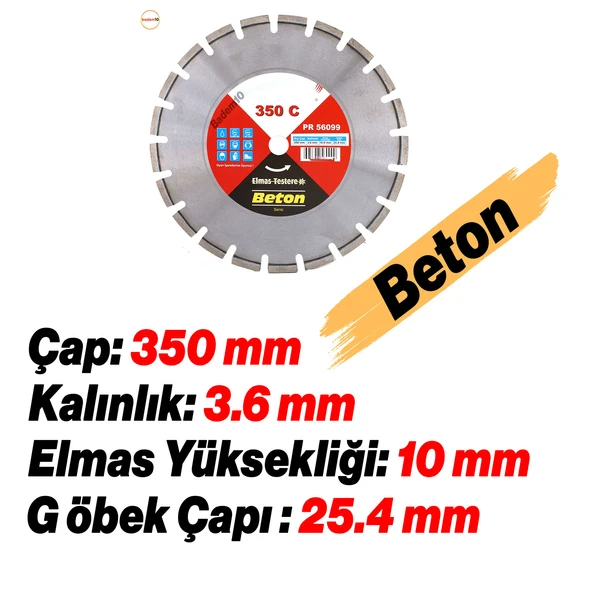 350 mm Beton Kesme Testeresi Elmas Testere Bıçağı Kesim Beton Keser Bıçak 350 mm - 2
