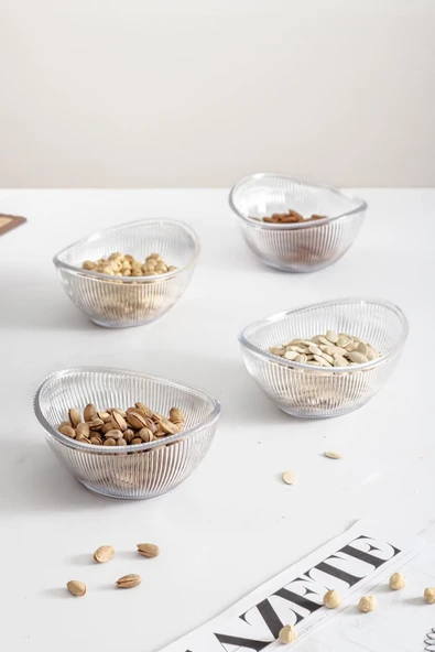 Akrilik Barok Şeffaf Oval 4lü Küçük Kase Seti & Çerezlik & Sunumluk & İkramlık (Cam Değildir) - 2