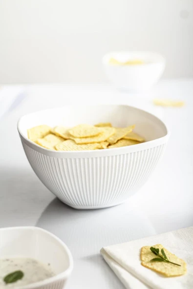 Akrilik Barok Beyaz Orta Boy Kare Meyve & Salata Kasesi & Karıştırma Kabı / 1,5 Lt (CAM DEĞİLDİR) - 2