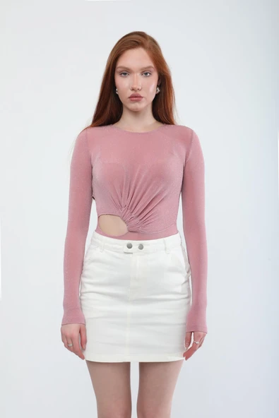 Kadın %100 Pamuk Ekru Jean Etek - 5