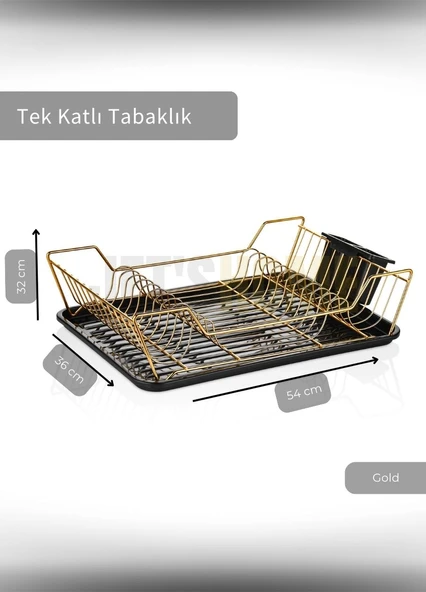 Tek Katlı Bulaşıklık Tezgah Üstü Tabaklık BPA FREE Bulaşık Sepeti Gold - 2