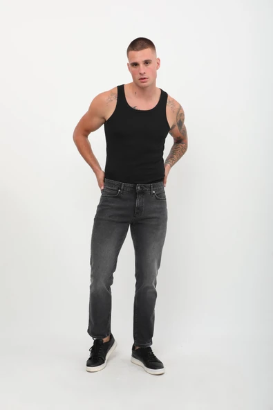 Erkek Regular Fit Likralı Antrasit Jean Pantolon - 2