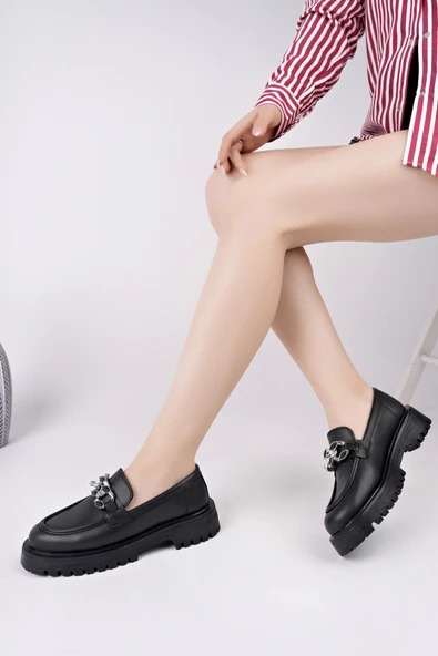 Muggo CRASHER Kalın Taban Tokalı Günlük Casual Makosen Kadın Loafer Ayakkabı - 3