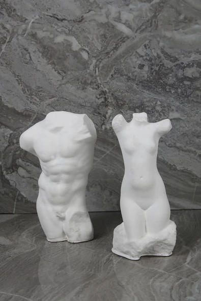Nü Çıplak Kadın Ve Erkek 2'li Beton Büst Heykel Biblo Dekoratif Obje