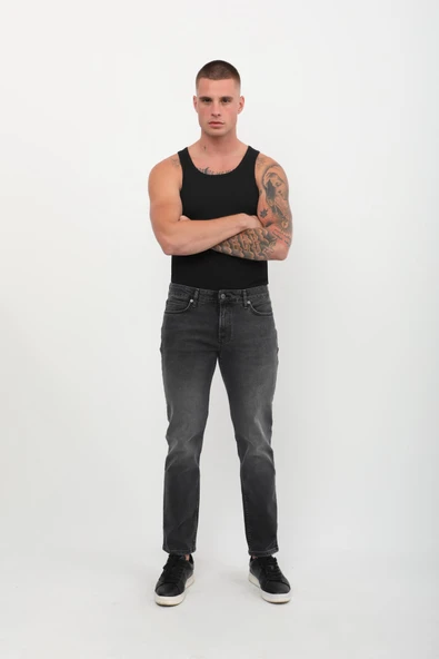 Erkek Regular Fit Likralı Antrasit Jean Pantolon
