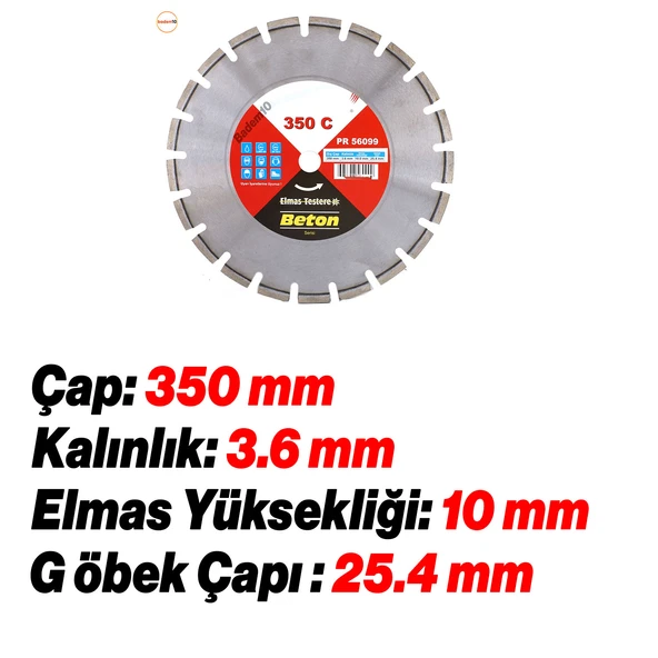 350 mm Beton Kesme Testeresi Elmas Testere Bıçağı Kesim Beton Keser Bıçak 350 mm - 3