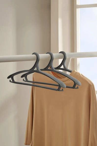 3 Lü Geniş Kıyafet Ve Elbise Askısı Füme 43 Cm - 2