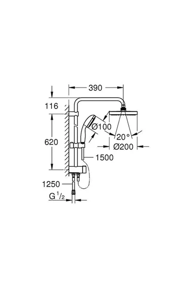 Grohe 27389002 New Tempesta Sistem 200 Duvar Bağlantılı Divertörlü Duş Seti - 4