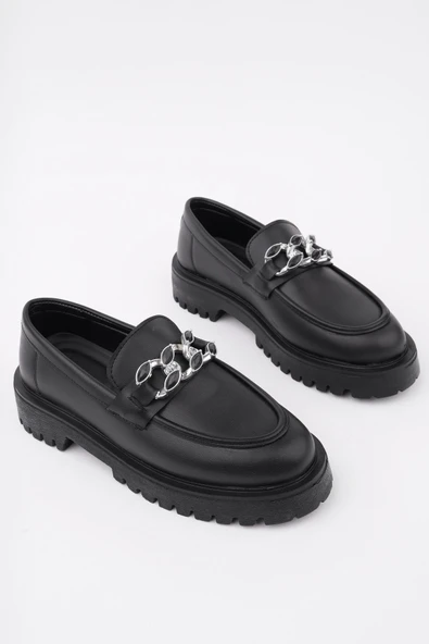 Muggo CRASHER Kalın Taban Tokalı Günlük Casual Makosen Kadın Loafer Ayakkabı - 6