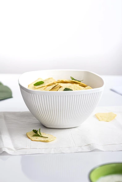 Akrilik Barok Beyaz Orta Boy Kare Meyve & Salata Kasesi & Karıştırma Kabı / 1,5 Lt (CAM DEĞİLDİR) - 4