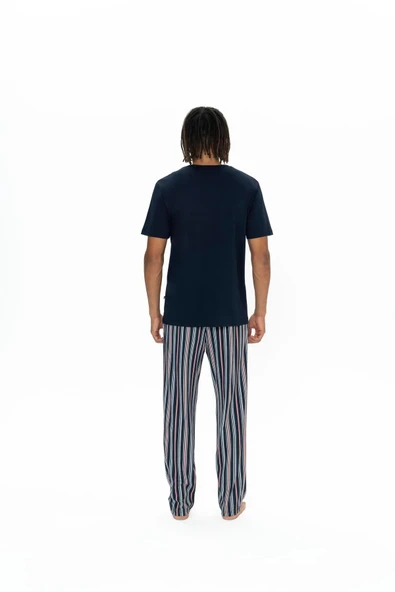 U.S. Polo Assn. Erkek %100 Pamuk 3'lü Çizgili Pijama Takım - 5