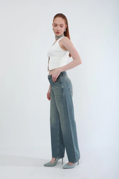 Kadın Yüksek Bel Straight Fit Tint Jean Pantolon - 2