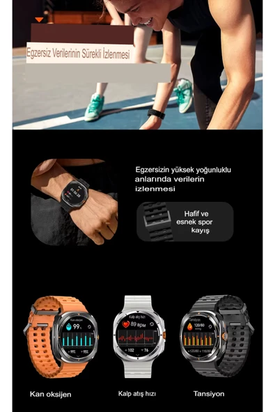 Watch Ultra iPhone 16 Pro Uyumlu Akıllı Saat 1.43 inç Kordon Hediyeli - Resim 5