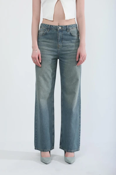 Kadın Yüksek Bel Straight Fit Tint Jean Pantolon - 4