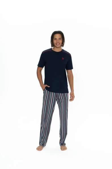 U.S. Polo Assn. Erkek %100 Pamuk 3'lü Çizgili Pijama Takım - Resim 10