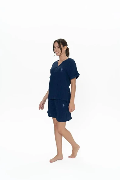 U.S. Polo Assn. Kadın %100 Pamuk Yazlık Kısa Kollu Pijama Şort Takım - 2