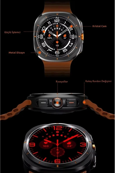 Watch Ultra Poco X6 Pro Uyumlu Akıllı Saat 1.43 inç Kordon Hediyeli - Resim 2