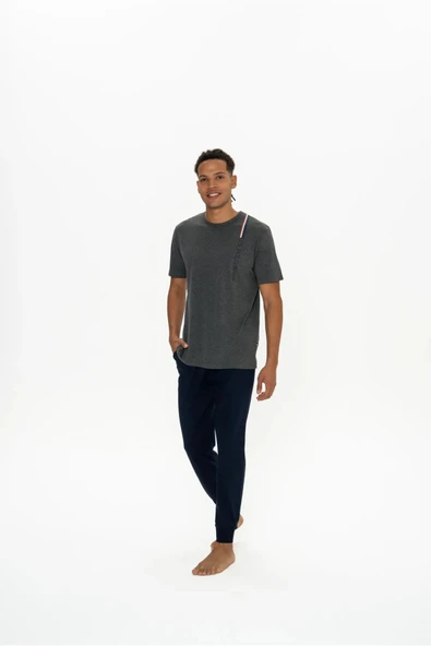 U.S. Polo Assn. Erkek Yazı Detaylı Yuvarlak Yaka Pijama Takım - 7
