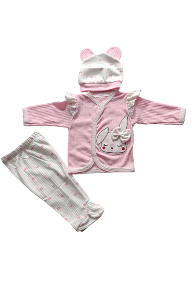 Kız Bebek Zıbın, Hastane Çıkışı Çocuk Penye Tavşanlı 3 Lü Set - 5