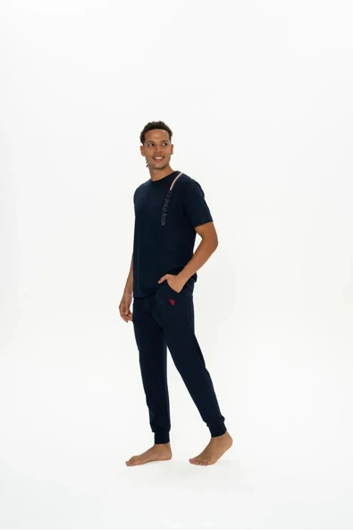 U.S. Polo Assn. Erkek Yazı Detaylı Yuvarlak Yaka Pijama Takım - 5