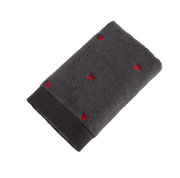 Hobby Lubow Love Koyu Gri Kırmızı Nakışlı 70x140 6lı Havlu Seti