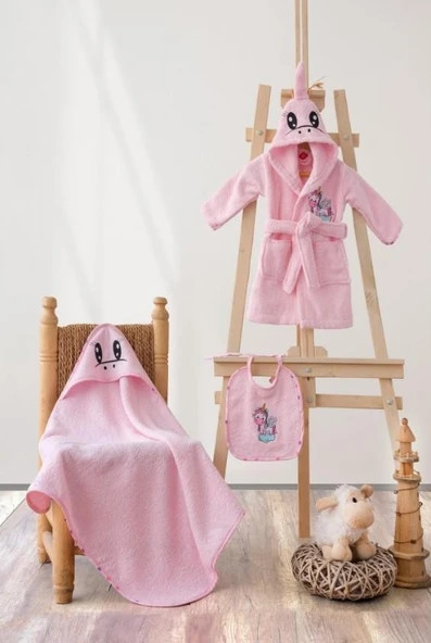 Cotton Box Bebek Bornoz Seti Unicorn Pembe