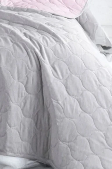 Upstyle Kapitone Yatak Örtüsü Seti Tek Kişilik Solid Pudra-Gri - Resim 2