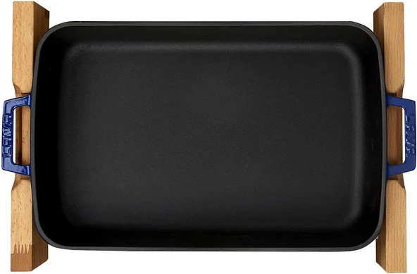 Lava LV P TP 2640 K4 B Ahşap Altlıklı 26x40 cm Mavi Döküm Dikdörtgen Fırın Tepsisi - 6