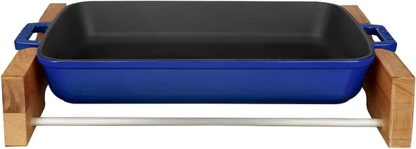 Lava LV P TP 2640 K4 B Ahşap Altlıklı 26x40 cm Mavi Döküm Dikdörtgen Fırın Tepsisi