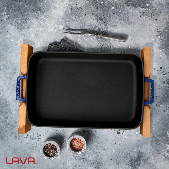 Lava LV P TP 2640 K4 B Ahşap Altlıklı 26x40 cm Mavi Döküm Dikdörtgen Fırın Tepsisi - 8
