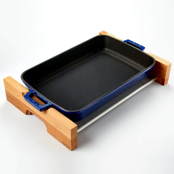 Lava LV P TP 2640 K4 B Ahşap Altlıklı 26x40 cm Mavi Döküm Dikdörtgen Fırın Tepsisi - 2