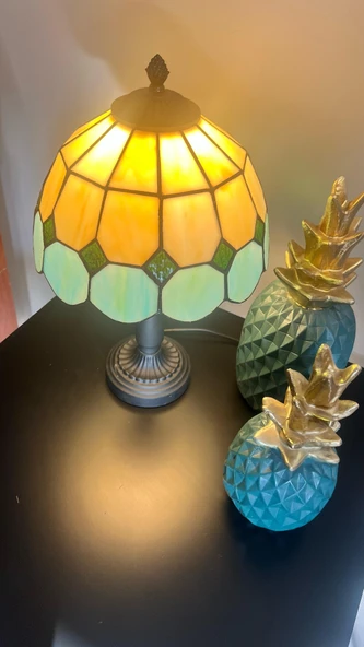 Yüceeller El Yapımı Vitray Retro Barok Abajur Masa Lambası Oturma Yatak Odası yeşil beyaz - 3