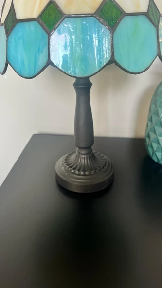 Yüceeller El Yapımı Vitray Retro Barok Abajur Masa Lambası Oturma Yatak Odası yeşil beyaz - 2