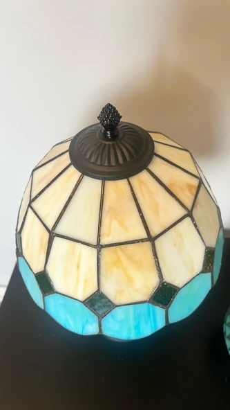 Yüceeller El Yapımı Vitray Retro Barok Abajur Masa Lambası Oturma Yatak Odası yeşil beyaz - 5