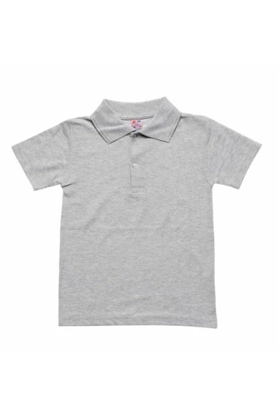 A.L.M Kids Unisex Kısa Kollu Polo Yaka Gri Okul Tişörtü 5-17 Yaş