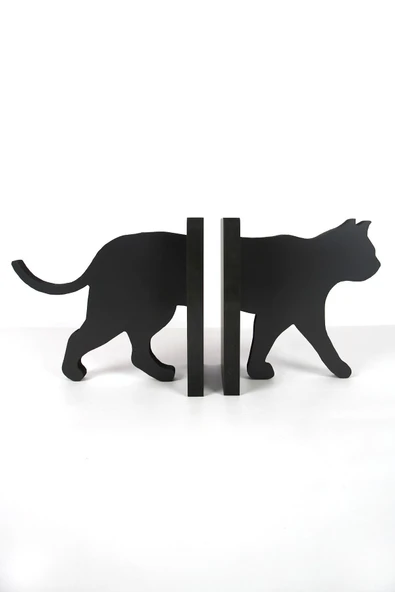 Kedi Figürlü Ahşap Dekoratif Kitap Tutucu 20 cm - 3