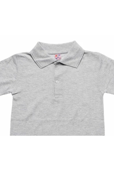 A.L.M Kids Unisex Kısa Kollu Polo Yaka Gri Okul Tişörtü 5-17 Yaş - 2