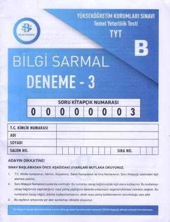 Bilgi Sarmal TYT B Deneme - 3