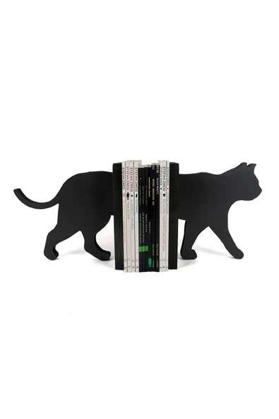 Kedi Figürlü Ahşap Dekoratif Kitap Tutucu 20 cm - 6
