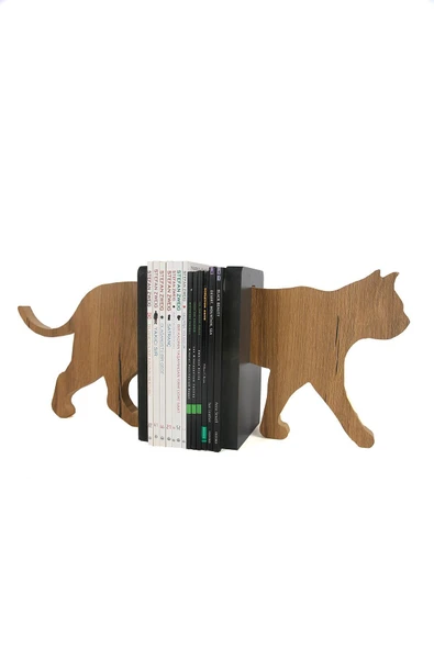 Kedi Figürlü Ahşap Dekoratif Kitap Tutucu 20 cm - 3
