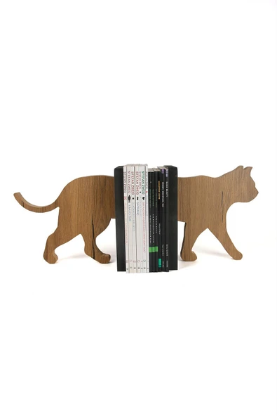Kedi Figürlü Ahşap Dekoratif Kitap Tutucu 20 cm - 5