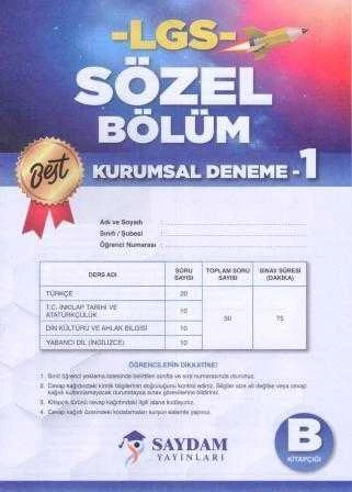 Saydam Yayınları LGS Sözel Bölüm Kurumsal Deneme 1 B Kitapçığı