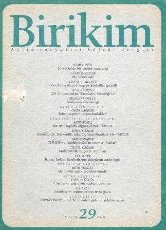 Birikim Aylık Sosyalist Kültür Dergisi Yıl: Eylül 1991 Sayı: 29
