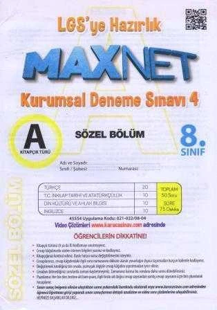 8. Sınıf Maxnet LGS'ye Hazırlık Kurumsal Deneme Sınavı 4 Sözel Bölüm A Kitapçığı