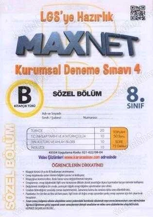 8. Sınıf Maxnet LGS'ye Hazırlık Kurumsal Deneme Sınavı 4 Sözel Bölüm B Kitapçığı, Kolektif